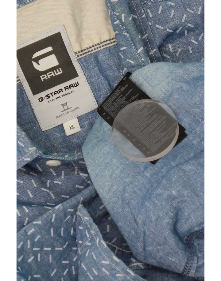 G-Star Herrenhemd XL Blau gepunktetes Leinen