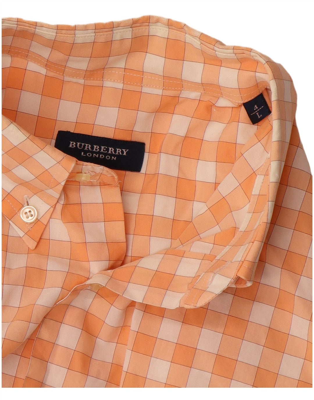 Burberry Herren-Kurzarmhemd, große orangefarbene Gingham-Baumwolle