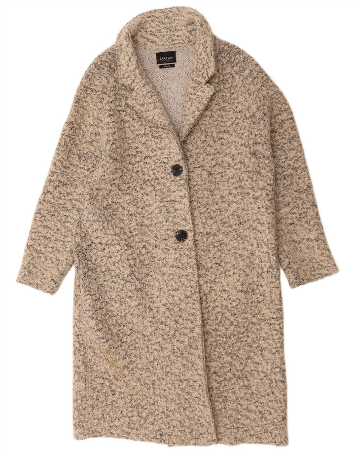 Zara Damen Übergroßer Mantel UK 10 Small Beige gesprenkelte Wolle