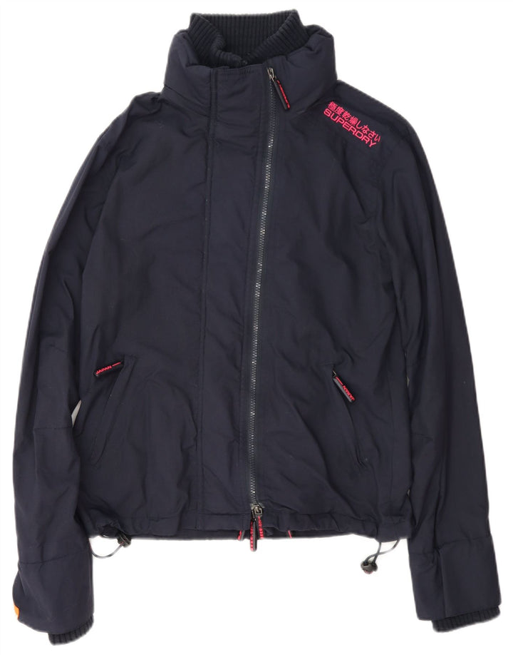 Superdry Damen Regenjacke UK 14 Medium Marineblau Nylon