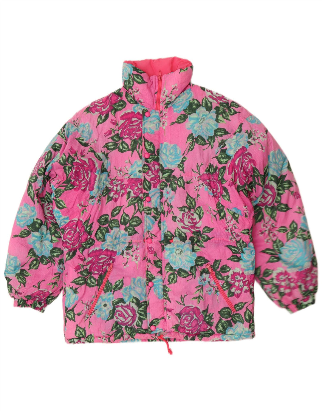 Cacao Damen Wattierte Jacke IT 46 Large Pink Floral Polyamid Retro
