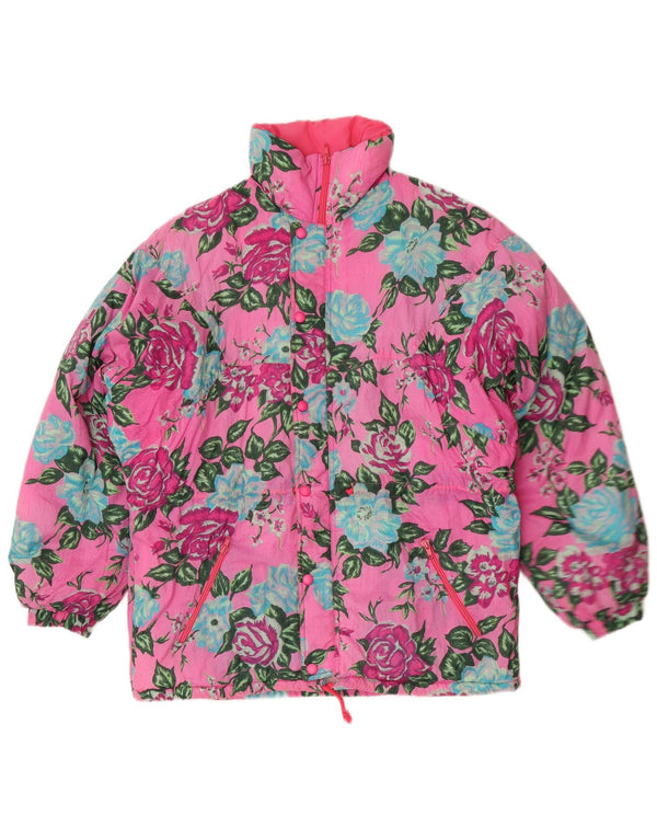 Cacao Damen Wattierte Jacke IT 46 Large Pink Floral Polyamid Retro