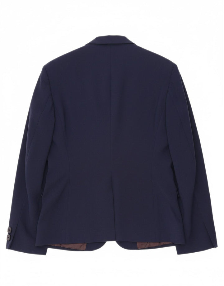 MOUCHE Womens 1 Button Blazer Jacket UK 12 Medium Navy Blue Acetate Vintage Mouche and Second-Hand Mouche from Messina Hembry 