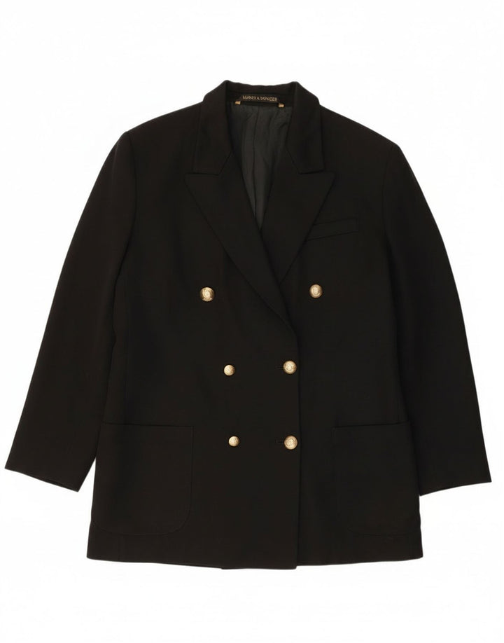 Marks & Spencer Zweireihiger Blazer für Damen, UK 14, Größe L, schwarze Wolle