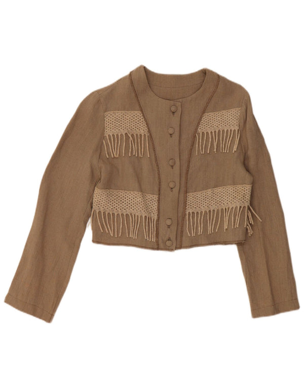 VINTAGE Damen Bolero Top UK 10 Small Beige