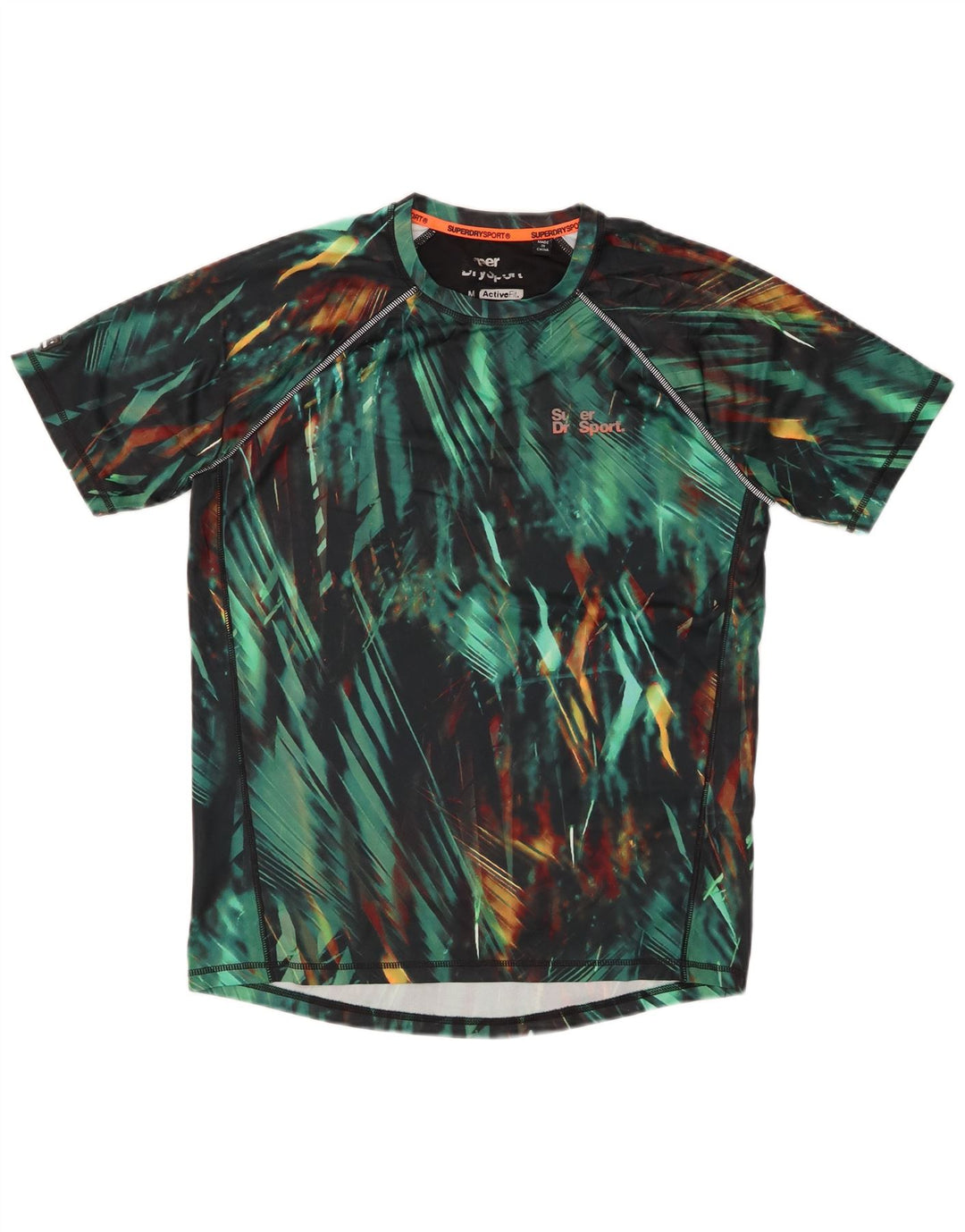 SUPERDRY Aktives T-Shirt-Oberteil für Herren in Mittelgrün mit geometrischem Muster