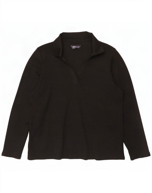 Marks & Spencer Damen Langarm-Poloshirt UK 20 2XL Schwarz Polyester
