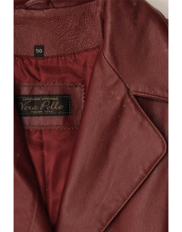 Vintage Damen Ledermantel IT 50 XL Burgunderrotes Leder
