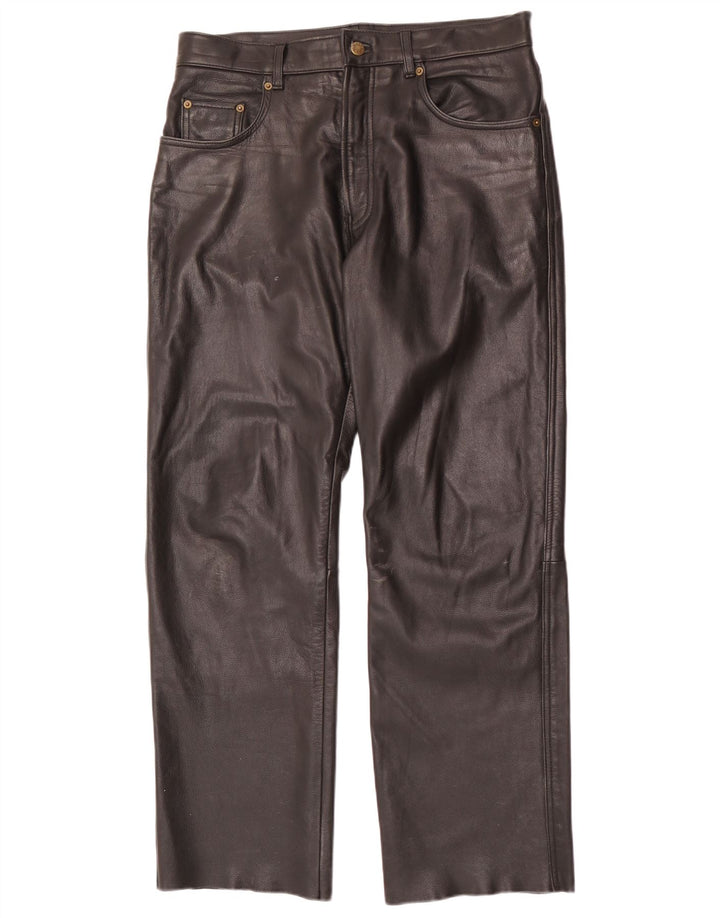 Vintage Herren gerade Lederhose W34 L30 Schwarz