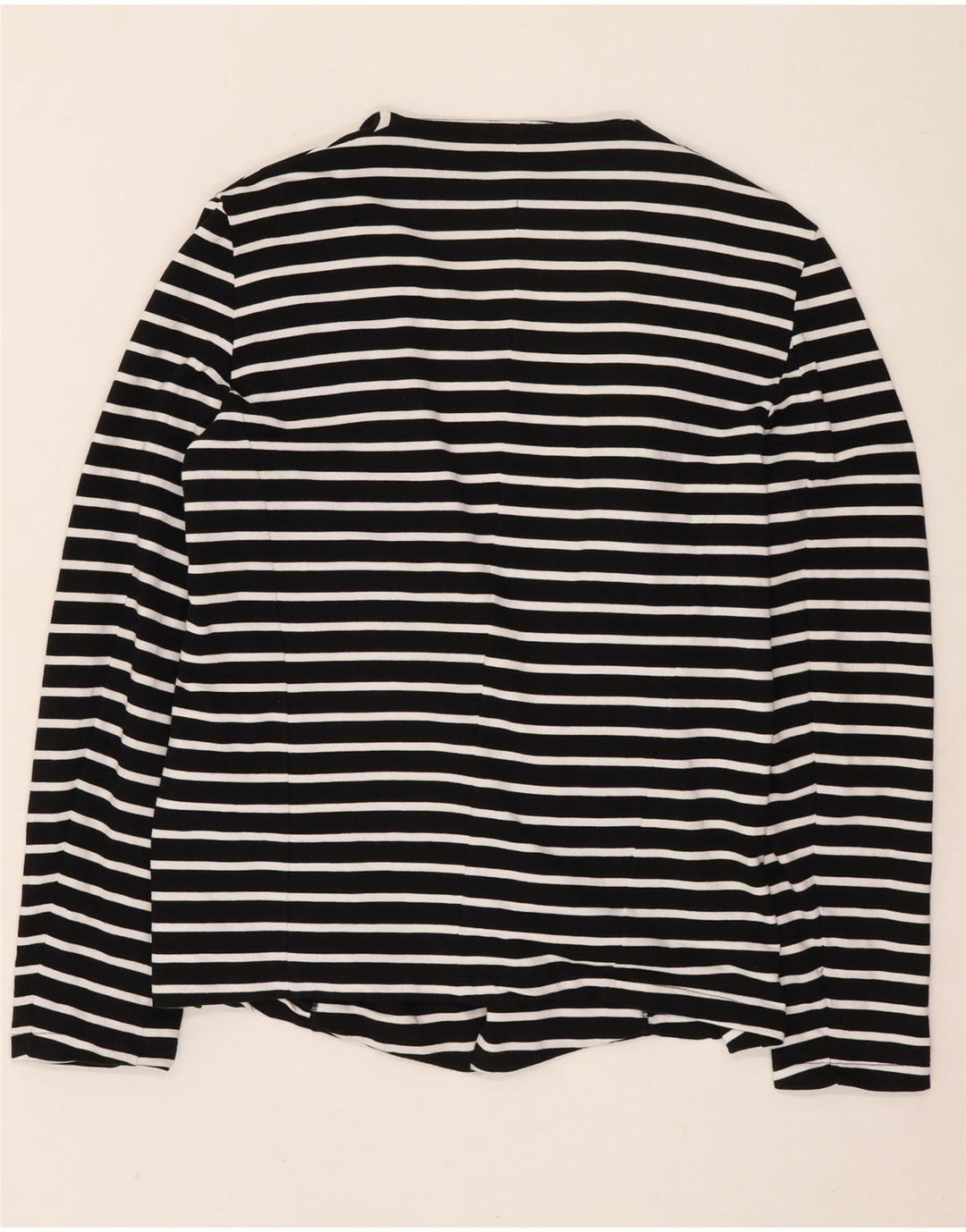 Sisley Offener Damen-Cardigan-Pullover UK 16 Große schwarz gestreifte Baumwolle