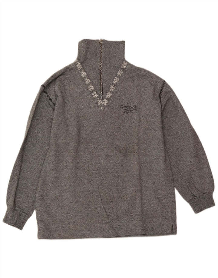 Reebok Damen-Sweatshirt, übergroß, mit Reißverschluss, EU 36, Größe S, Grau, Baumwolle