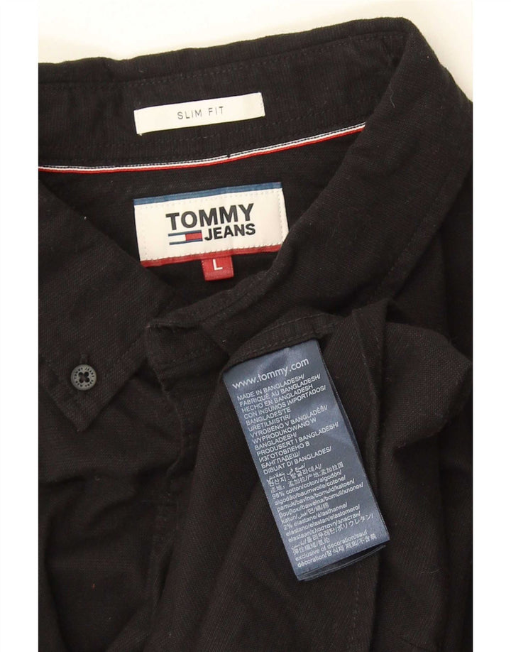 Tommy Hilfiger Herren-Slim-Fit-Hemd, groß, aus schwarzer Baumwolle