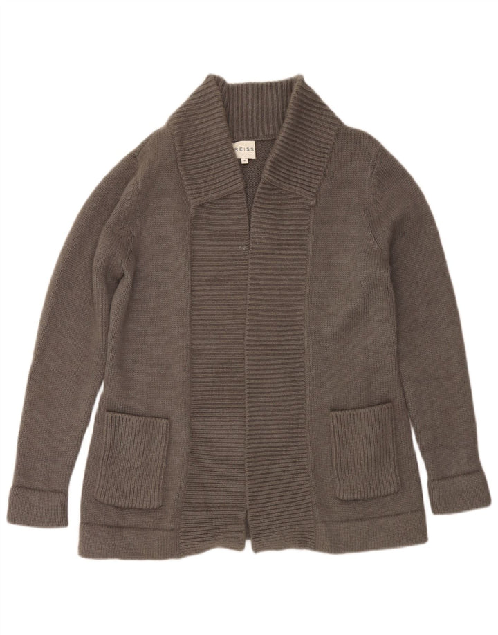 Reiss Womens Open Cardigan Sweater UK 14 Mittelgraues Nylon