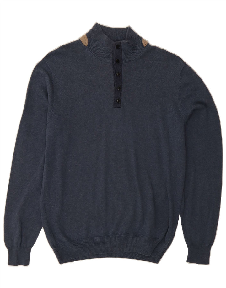 MASSIMO DUTTI Mens Button Neck Jumper Sweater Medium Navy Blue Vintage Massimo Dutti and Second-Hand Massimo Dutti from Messina Hembry 