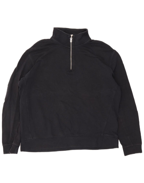 Zara Damen-Sweatshirt mit Reißverschluss am Hals, UK 18, XL, schwarze Baumwolle