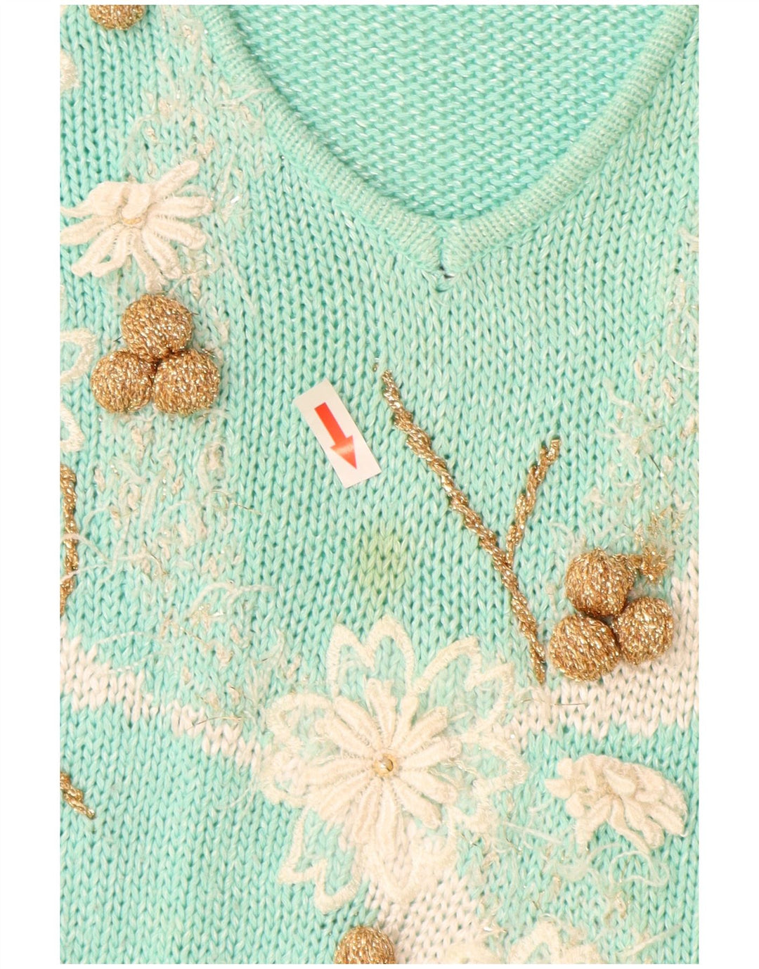 Vintage Damen Pullover mit V-Ausschnitt IT 44 Medium Türkis Polyacryl