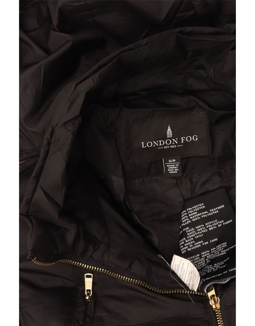 LONDON FOG Wattierte Damenjacke mit Kapuze, UK 10, Größe S, Schwarz, Polyester