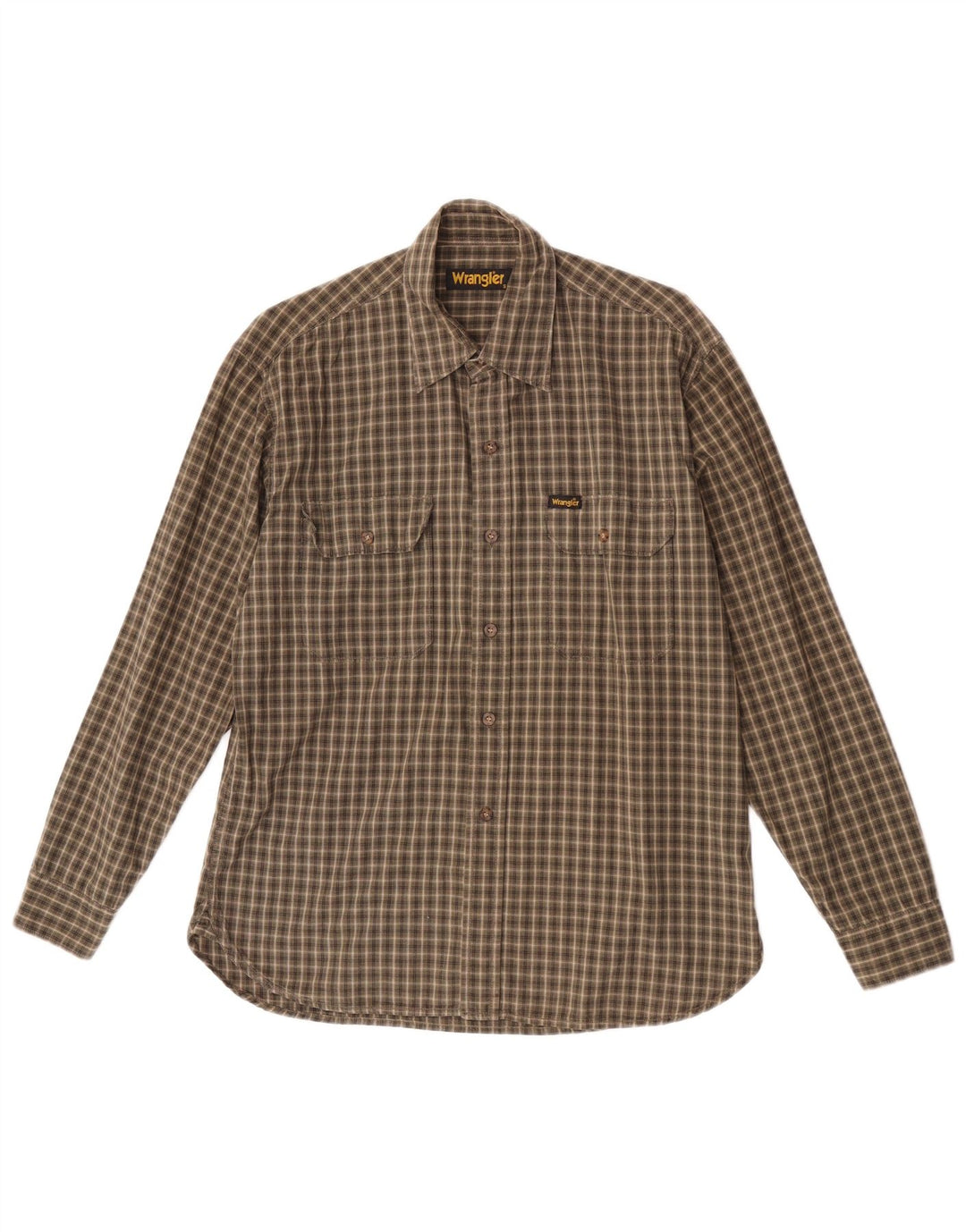 Wrangler Herrenhemd aus Baumwolle mit kleinem Khaki-Karomuster