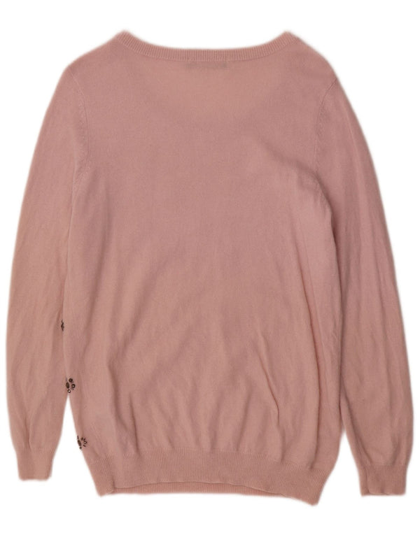 Marks & Spencer Damen-Pullover mit U-Boot-Ausschnitt, Gr. 16, Größe L, rosa geblümt