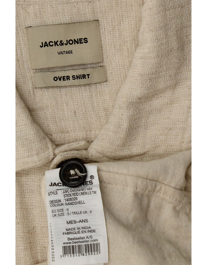 Jack & Jones Herren Overshirt Hemd Small Beige Leinen