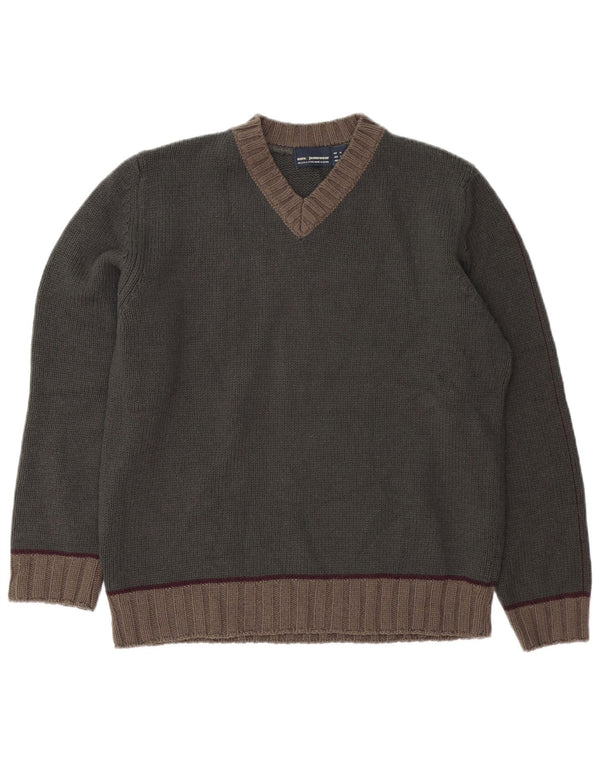 ZARA Herren-Pullover mit V-Ausschnitt, Mittelkhaki, Farbblock-Acryl