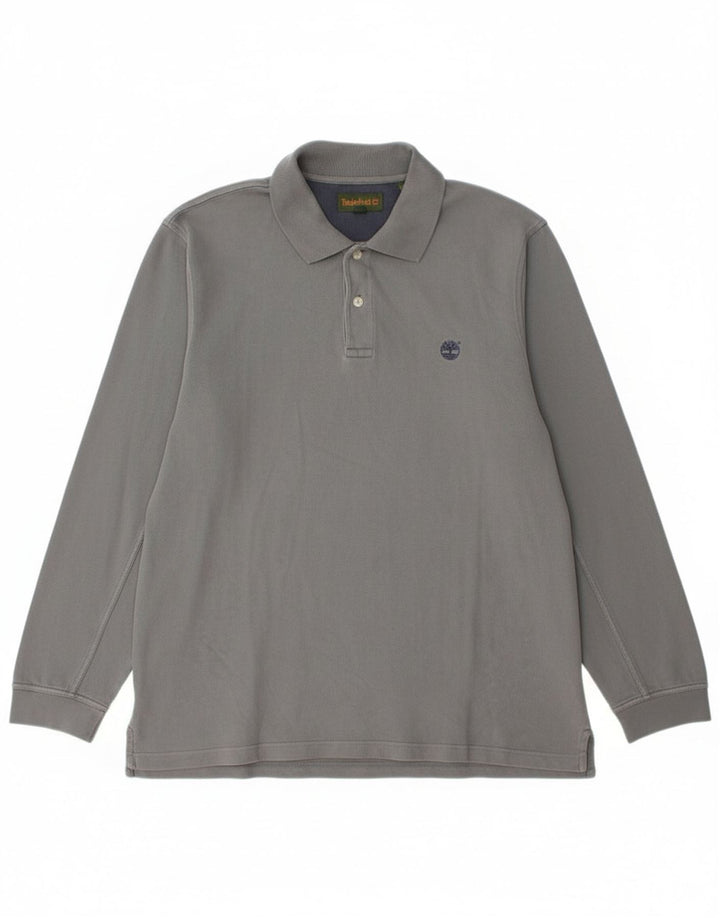 Timberland Herren Langarm-Poloshirt, große graue Baumwolle