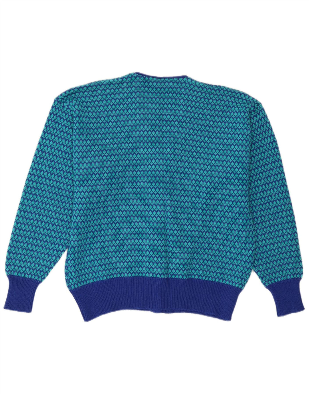 Vintage Damen Cardigan Pullover UK 14 Mittelblaue Hahnentrittwolle