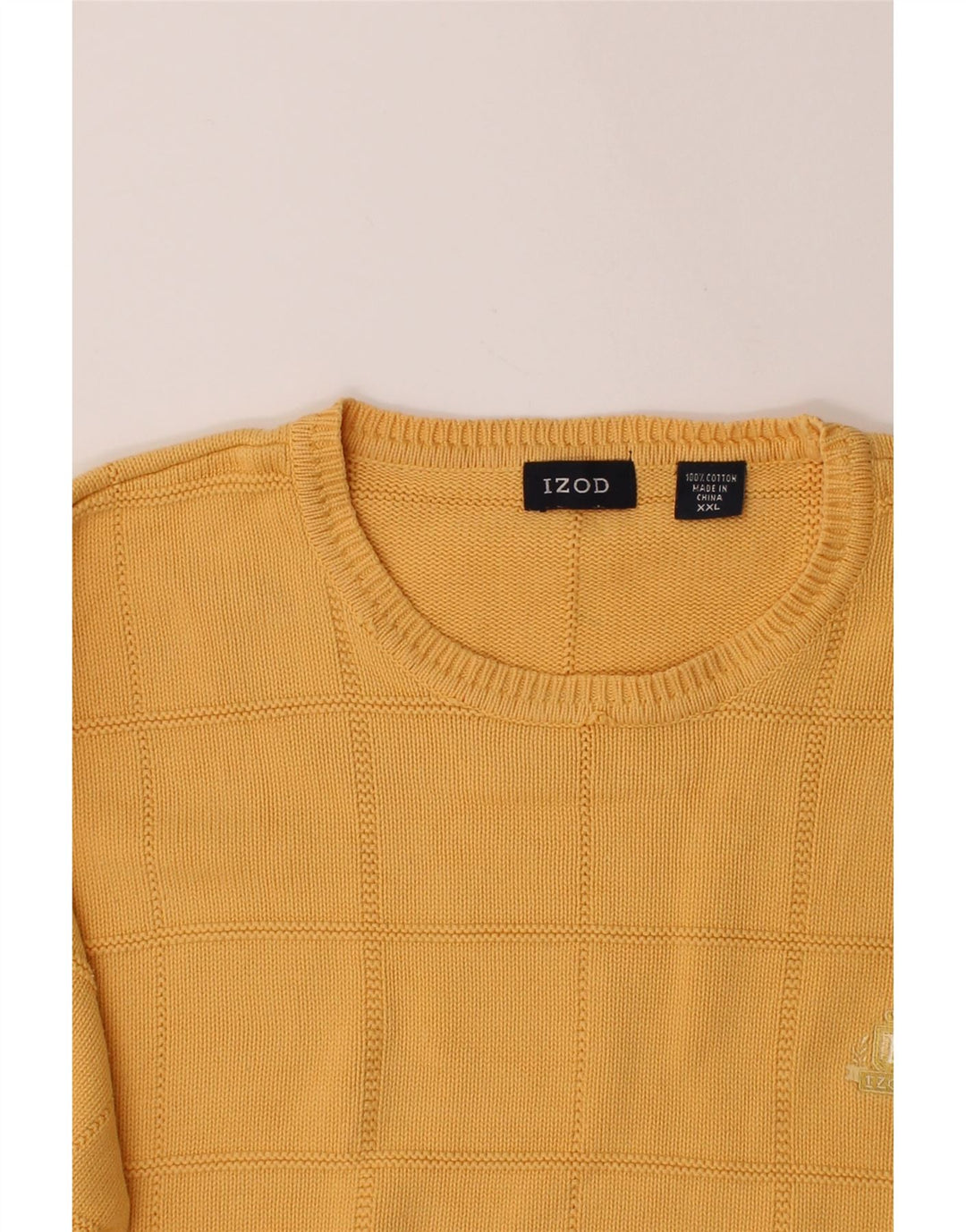 IZOD Mens Crew Neck Jumper Sweater 2XL Yellow Check Cotton Vintage Izod and Second-Hand Izod from Messina Hembry 