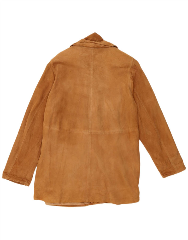 Vintage Damen 3-Knopf-Wildleder-Blazerjacke EU 48 2XL Beige Leder