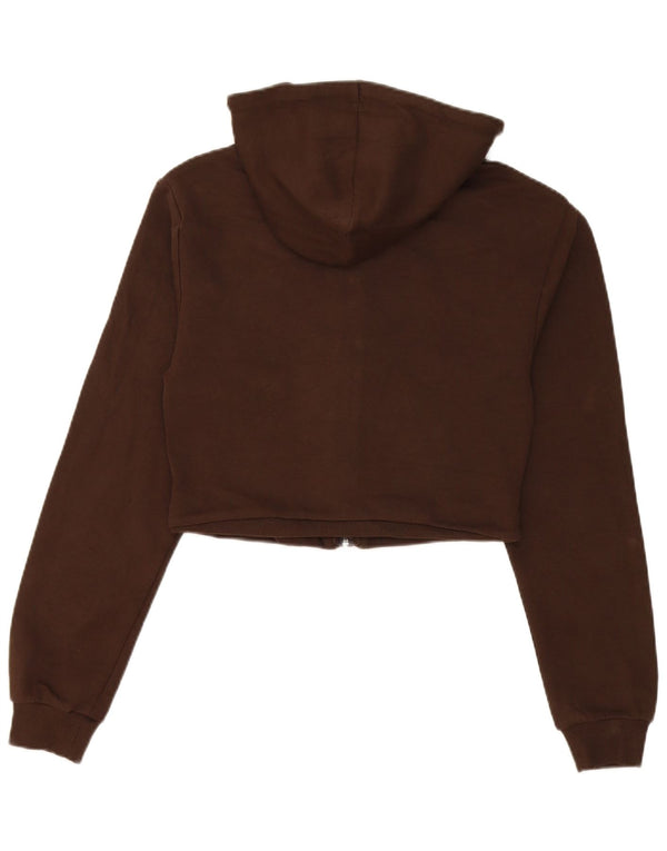 Zara Damen Crop Zip Hoodie Pullover UK 12 Mittelbraune Baumwolle