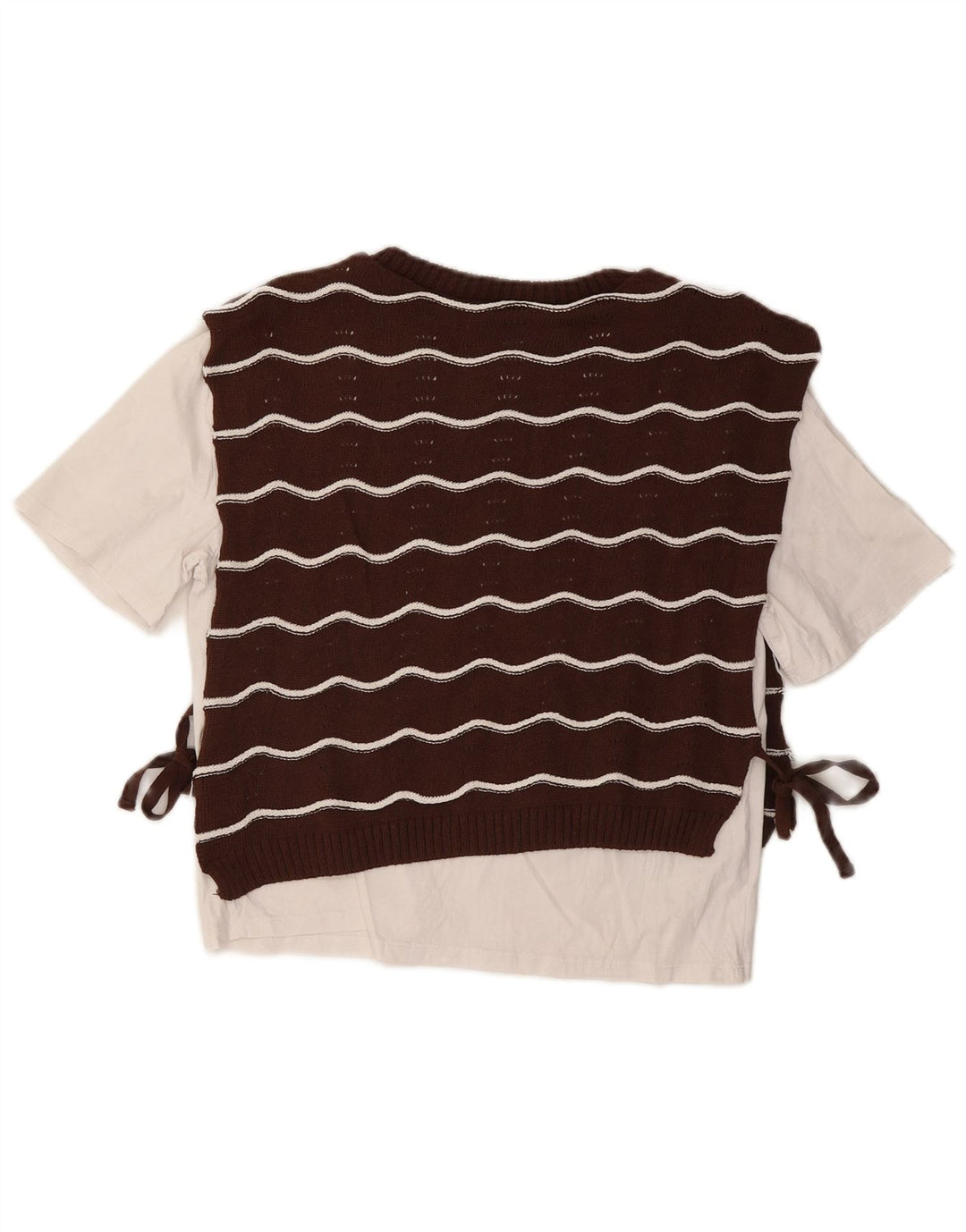ZARA Damen Pullover mit Rundhalsausschnitt, UK 14, mittelbraun gestreift