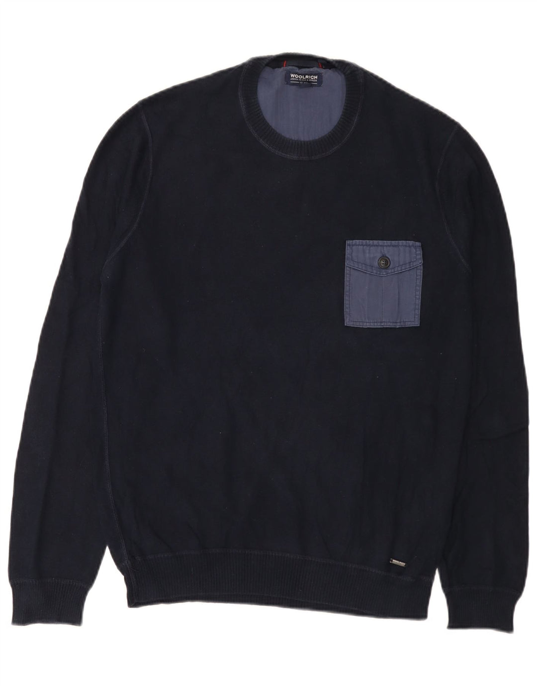 Woolrich Herren-Pullover mit Rundhalsausschnitt, Größe S, marineblaue Baumwolle