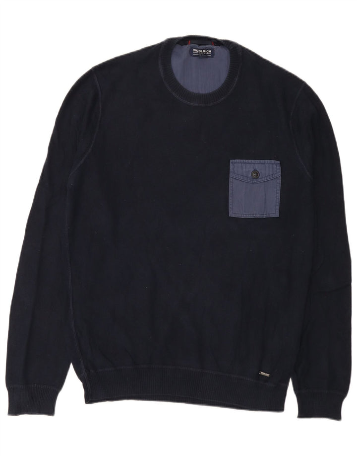 Woolrich Herren-Pullover mit Rundhalsausschnitt, Größe S, marineblaue Baumwolle