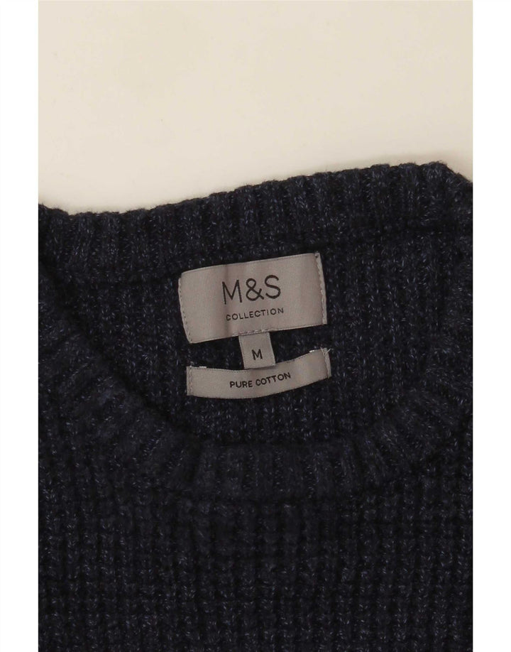 Marks & Spencer Herren-Pullover mit Rundhalsausschnitt, mittelmarineblaue Baumwolle