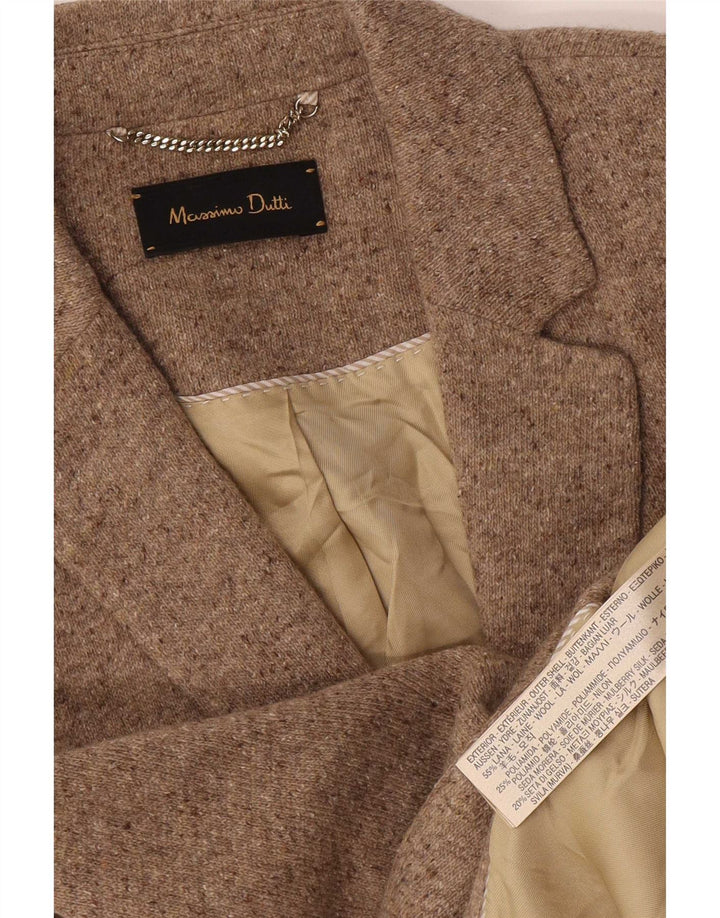 Massimo Dutti Damen-Blazerjacke mit 2 Knöpfen, EU 38, kleine beige gesprenkelte Wolle