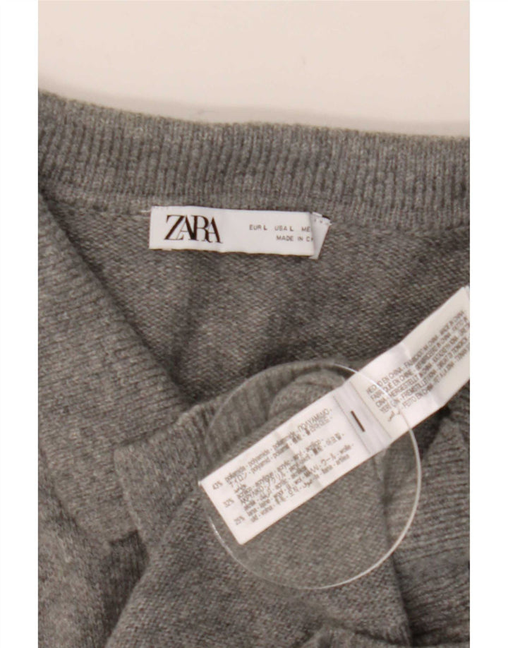 Zara Damen-Cardigan-Pullover UK 14 Large Graues Polyamid