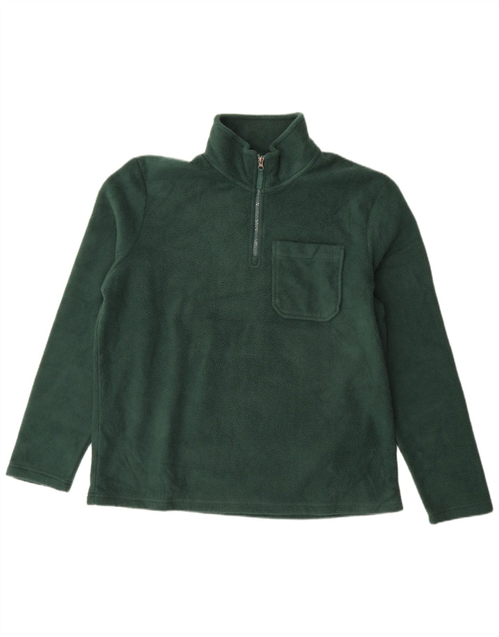 Marks & Spencer Herren-Fleecepullover mit Reißverschluss am Hals, groß, grünes Polyester