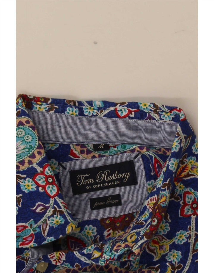 Tom Rusborg Herrenhemd Mittelblaues Paisley-Leinen