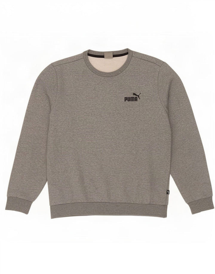 Puma Herren-Sweatshirt-Pullover aus mittelgrau gefleckter Baumwolle