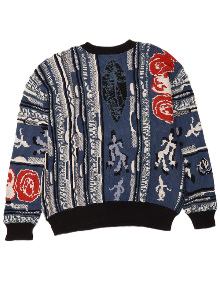 Urban Outfitters Herren-Pullover mit abstraktem Muster und Rundhalsausschnitt in Mittelblau