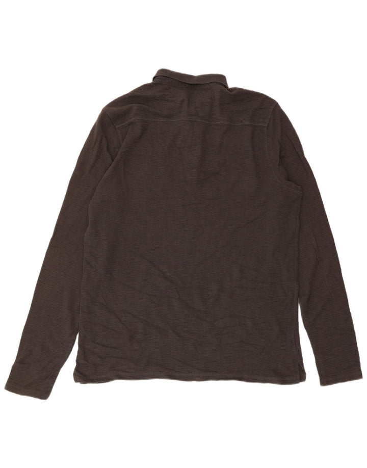 All Saints Herren-Langarm-Poloshirt aus mittelgrauer Baumwolle