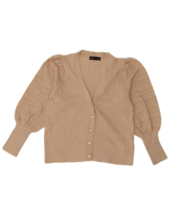 Marks & Spencer Damen Crop Cardigan Pullover UK 12 Mittelbeige Viskose