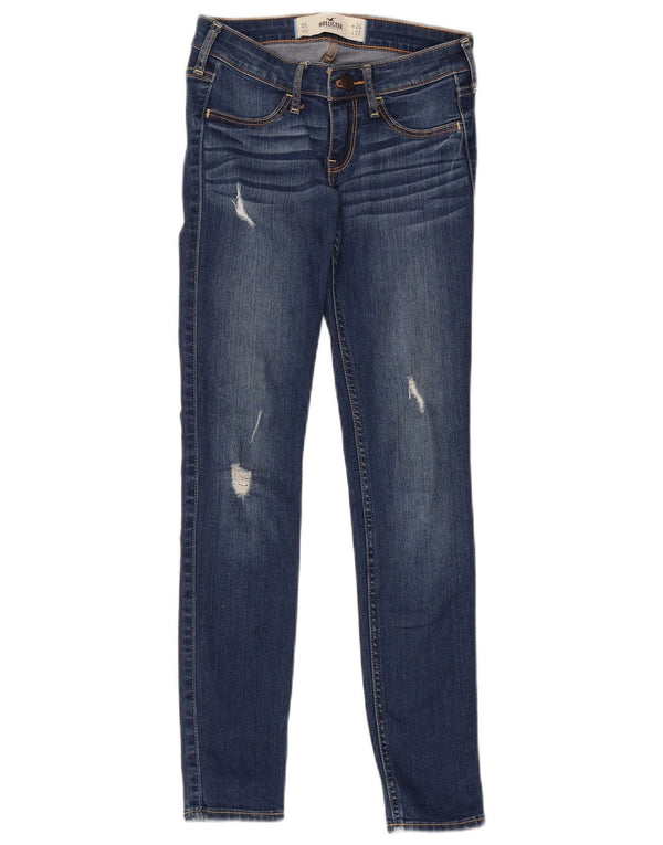 Hollister Damen Distressed Skinny Jeans W24 L27 Blaue Baumwolle