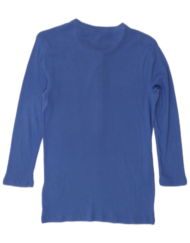 RALPH LAUREN Damen Top 3/4 Ärmel UK 12 Mittelblaue Baumwolle