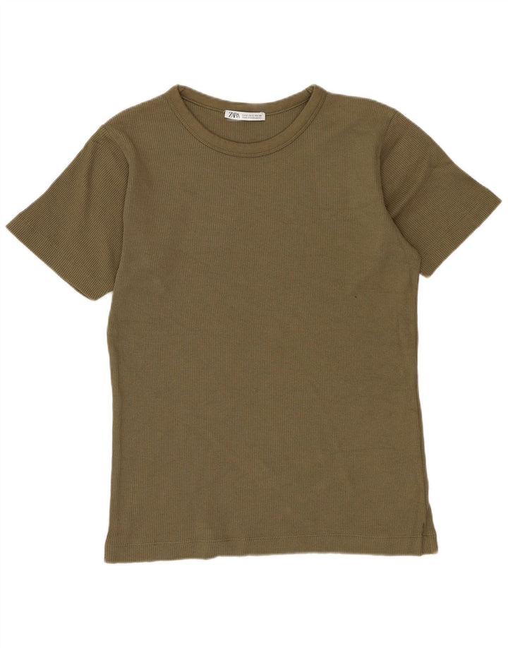 ZARA Herren T-Shirt Top Small Khaki Baumwolle