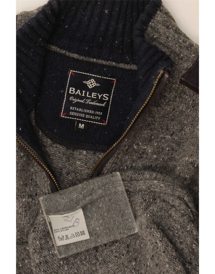 Baileys Herren-Pullover mit Reißverschluss am Hals, mittelgraue Farbblock-Lammwolle