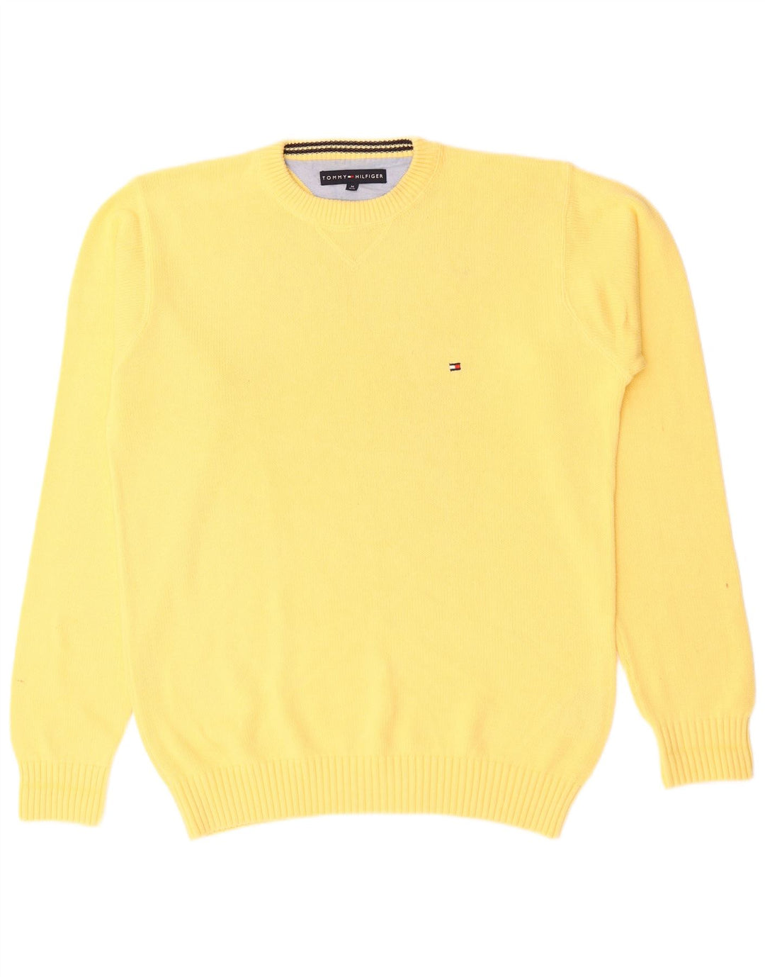 TOMMY HILFIGER Herren-Pullover mit Rundhalsausschnitt, mittelgelbe Baumwolle