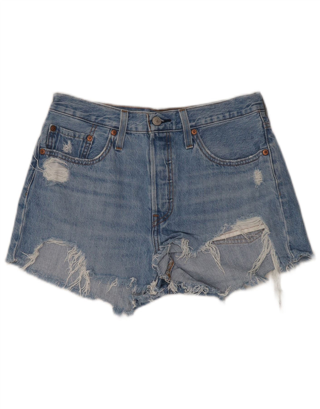 LEVI'S Damen 501 High Waist Distressed Denim Shorts W28 Mittelblau