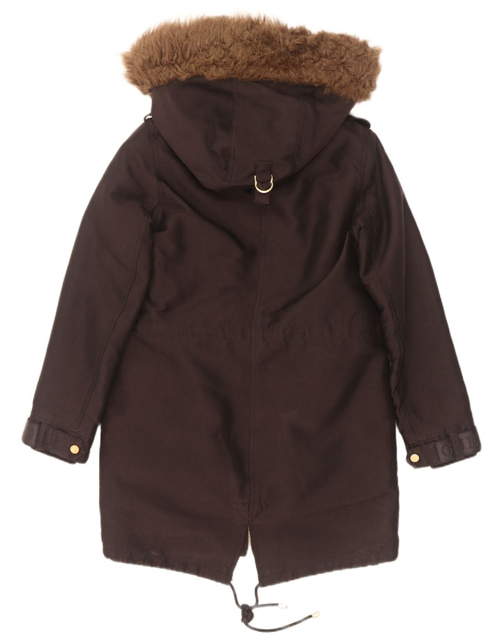 Guess Damen-Parka mit grafischer Kapuze, UK 6, XS, Schwarz, Polyester