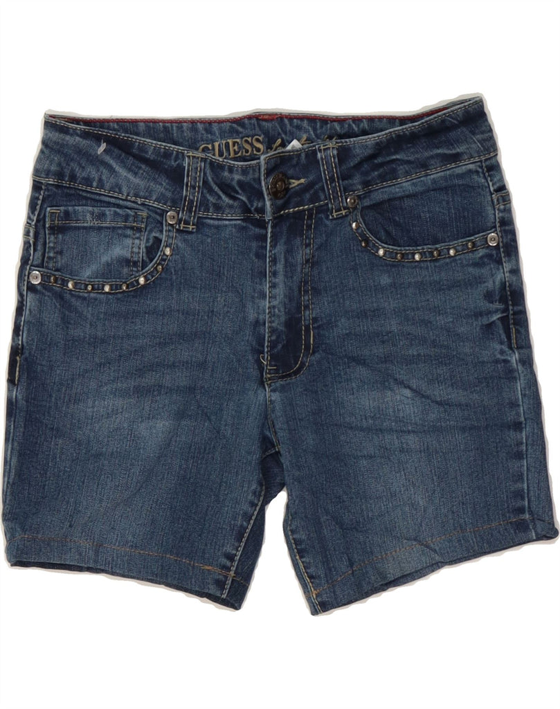 GUESS Womens High Waist Denim Shorts US 14 XL W30  Blue Floral Cotton Vintage Guess and Second-Hand Guess from Messina Hembry 